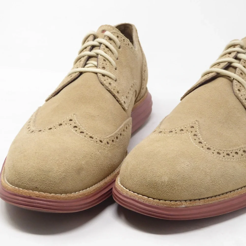Cole Haan Mens LunarGrand Wingtip Oxfords Dress Shoes Tan Suede C10228 11.5